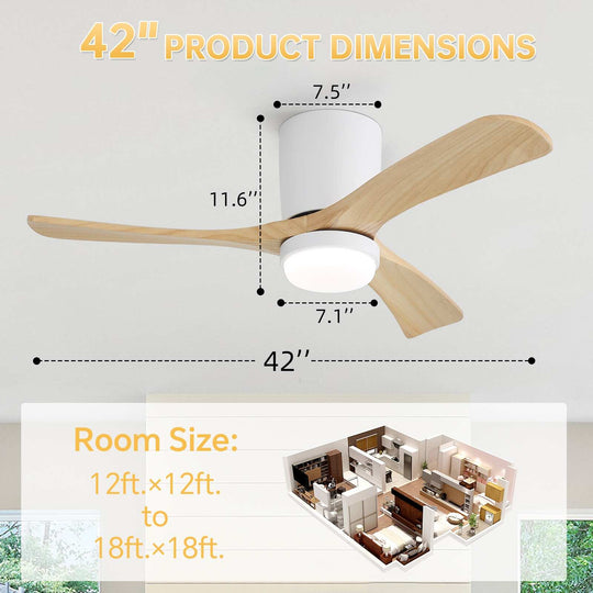 Sofucor 42"/48"/ 52"/60"Noiseless Walnut Wood Ceiling Fan with Remote Control, Integrated Light Optional
