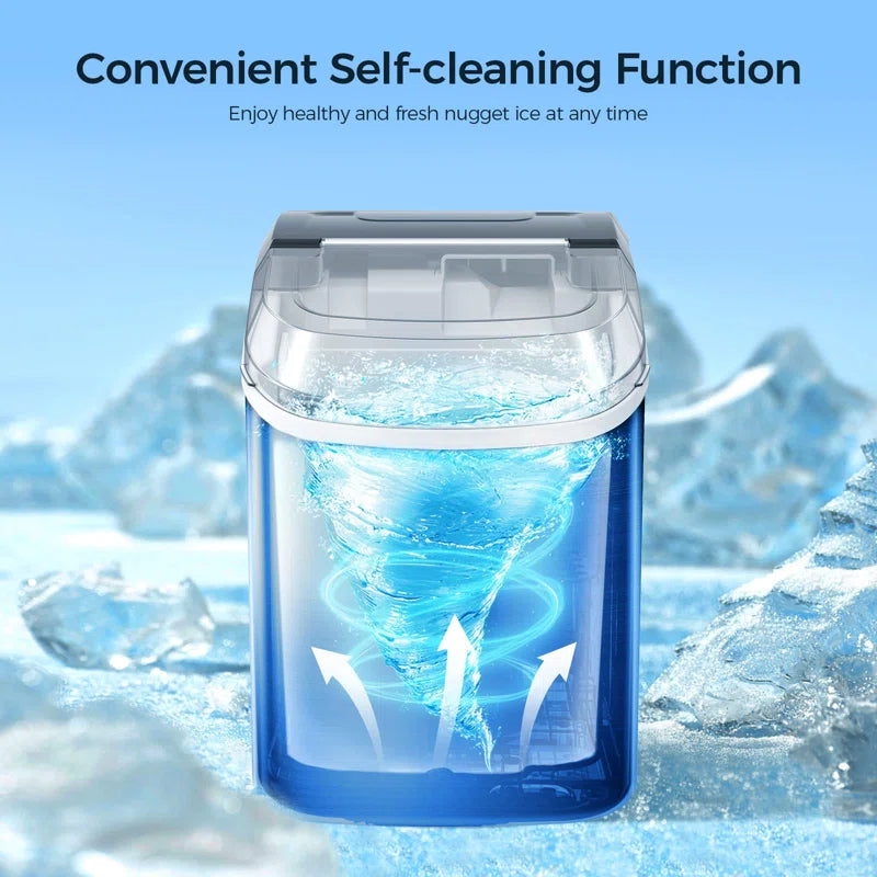 Nugget Countertop Ice Maker with Soft Chewable Ice, Automatic 34S in 24 Hours, Pebble Portable Ice Machine with Ice Scoop, Self-Cleaning, One-Click Operation, for Kitchen,Office