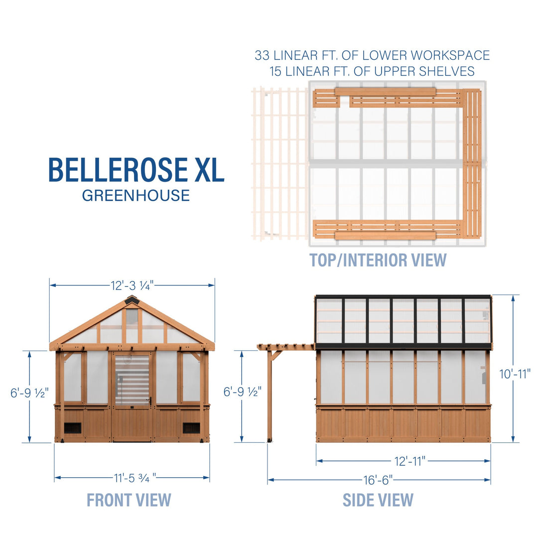 Bellerose XL 13'X11' Cedar Wood Greenhouse, Pergola - 13 X 11