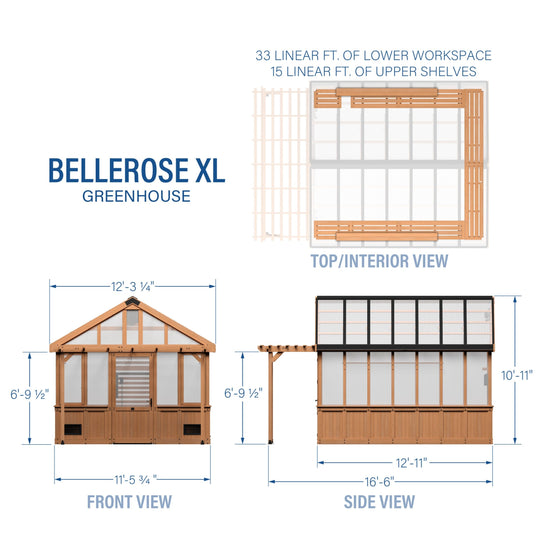 Bellerose XL 13'X11' Cedar Wood Greenhouse, Pergola - 13 X 11
