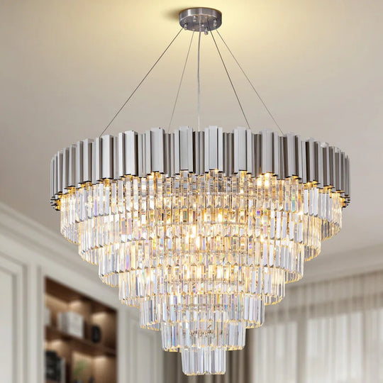 Large Crystal Chandelier - 35.4"Modern 6-Tier 17-Light Chrome Ceiling Light, Luxury K9 Crystal
