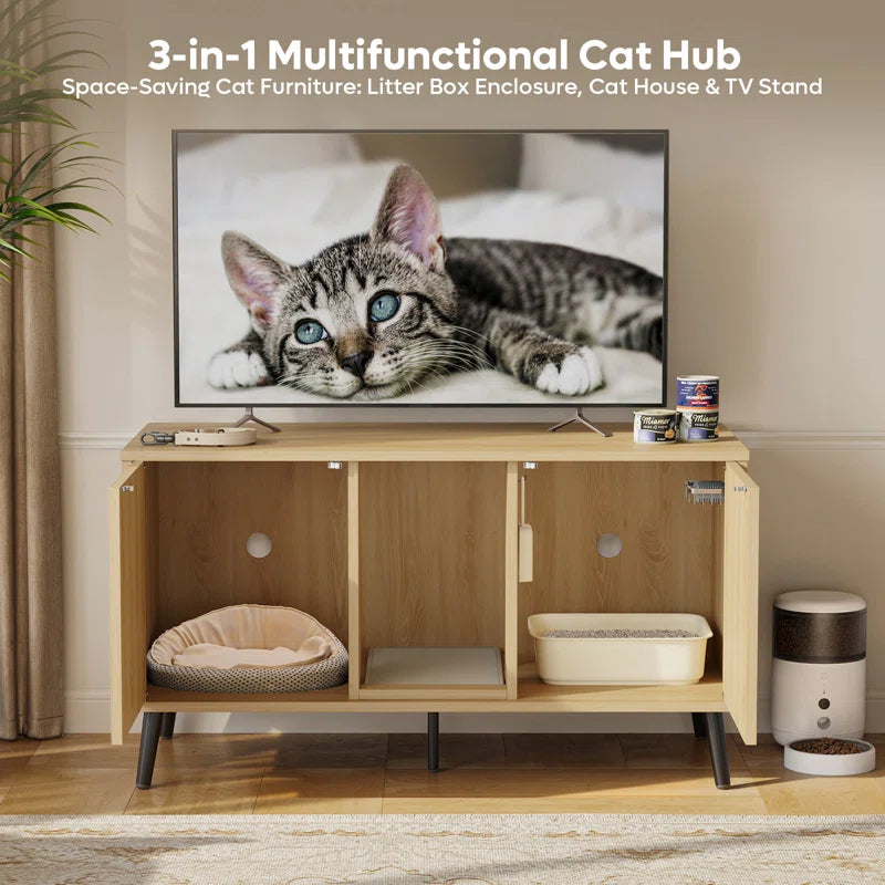 47.24" Cat Litter Box Enclousure Furniture for 2 Cats ,Indoor Cat House Hidden with Cat Scratch Pad ,TV Stand Side Table,Cat Washroom.