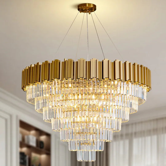 Large Crystal Chandelier - 35.4"Modern 6-Tier 17-Light Chrome Ceiling Light, Luxury K9 Crystal
