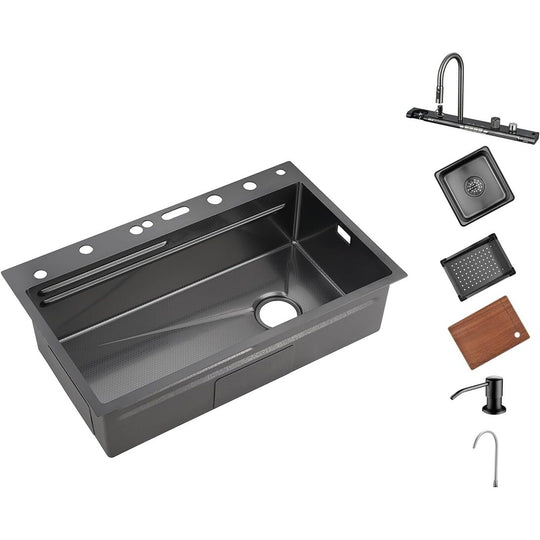 304 Stainless Steel Waterfall Kitchen Sink Set with Pull-Down Faucet KS2207 (Series)