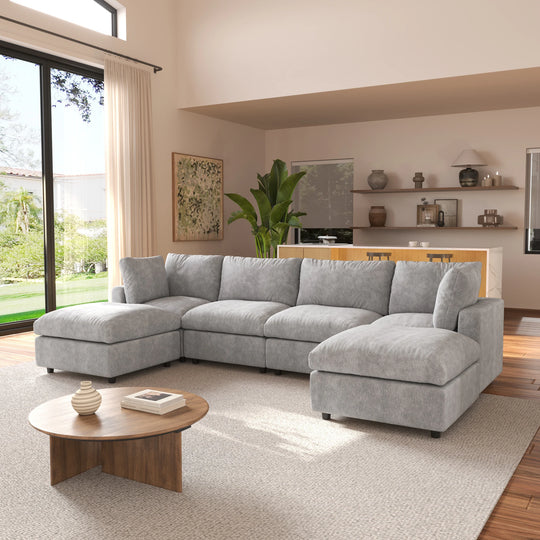 Modern Cloud Sectional Couches for Living Room Set, Chenille U-Shaped Sofa Couch