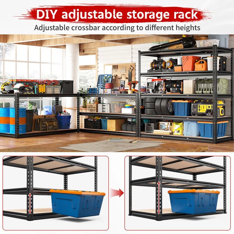 48"W Storage Shelves, Heavy Duty Garage Shelving, Adjustable Metal Shelves for Garage Shelves, Sturdy Industrial Shelving Unit