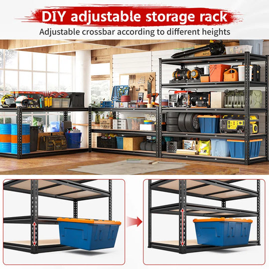 48"W Storage Shelves, Heavy Duty Garage Shelving, Adjustable Metal Shelves for Garage Shelves, Sturdy Industrial Shelving Unit