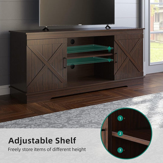 Farmhouse TV Stand with Barn Door Media Console Entertainment Center with Storage Cabinets