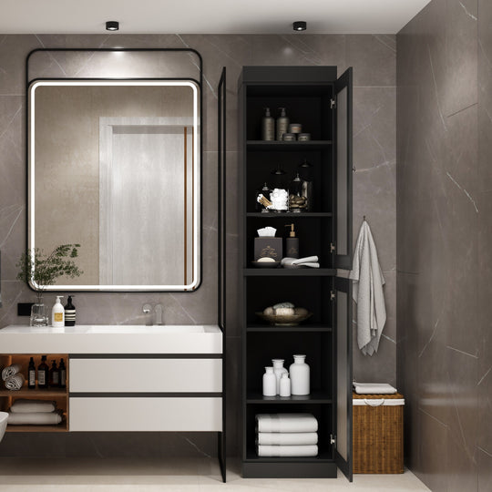 100% Solid Wood Bathroom Storage Cabinet, Adjustable Shelves, 16.5" Wide, 35.75" Tall