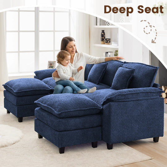 Modular Chenille Sectional Sofa with Ottomans, Deep Seat, Wide Padded Armrests, 2-Seat / 3-Seat / 4-Seat Options