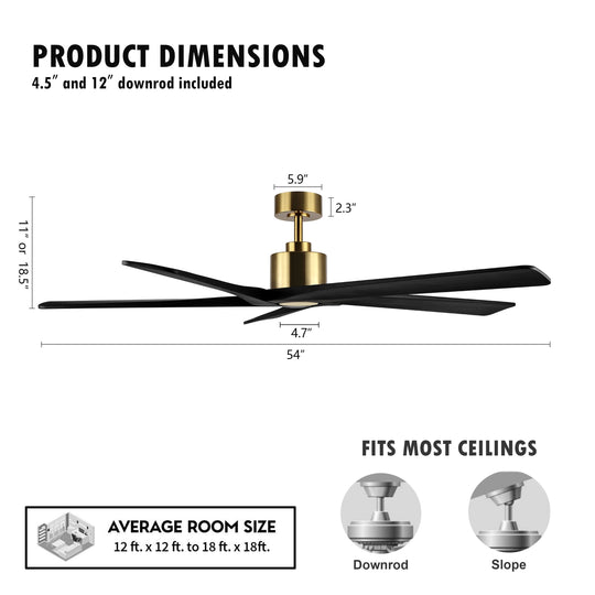 54 Inch DC Motor Indoor Ceiling Fan without Lights