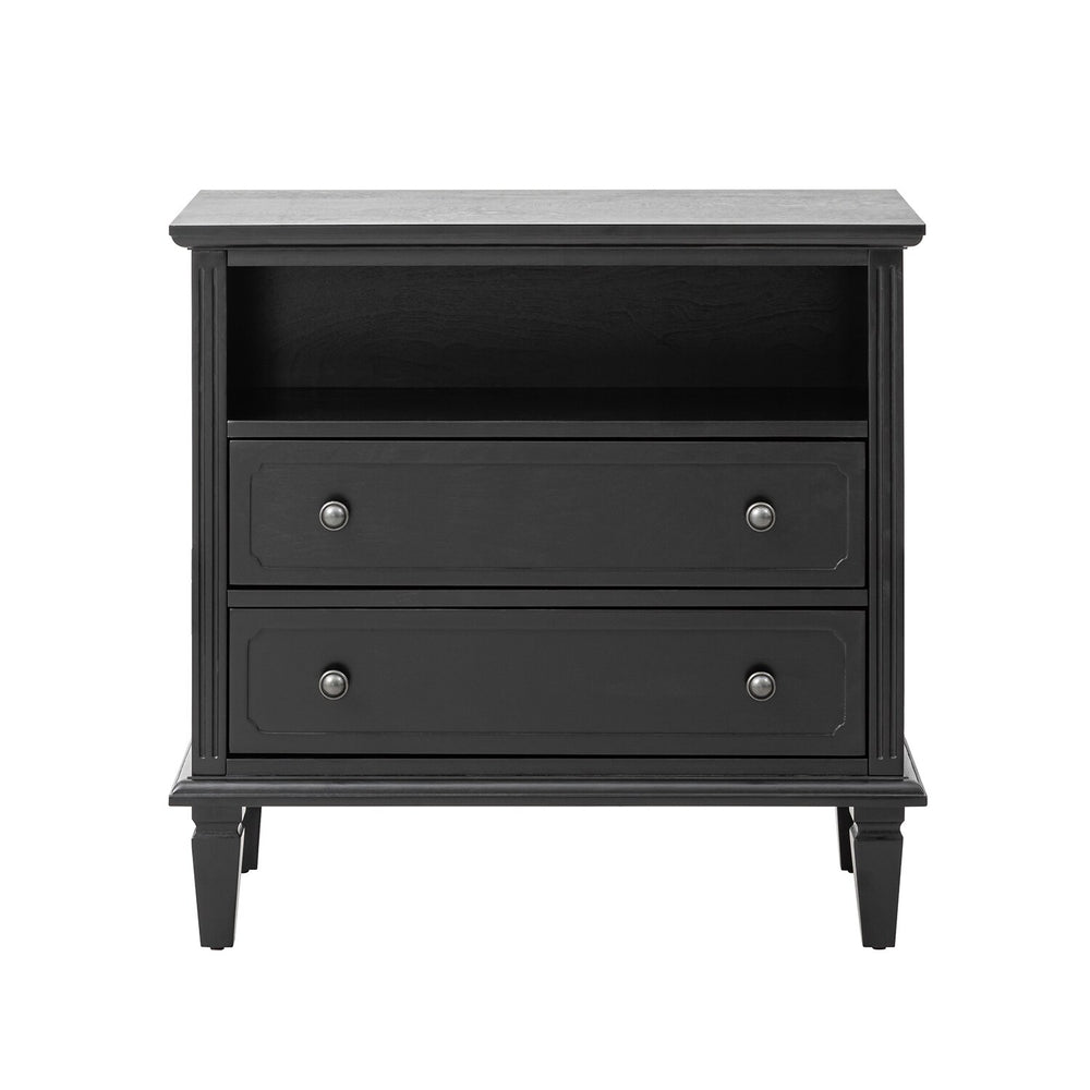 Kamilo Transitional 28''W 2-Drawers End Table with Built-In Charging Station and Solid Wood Legs by