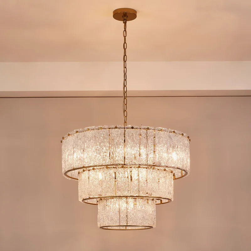 8-Light 3 Tiered Glass Chandelier Pendant Lights - W27.75" X H85"