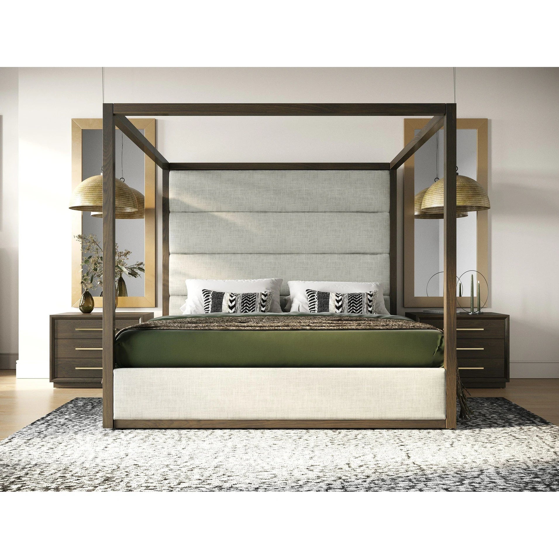 Modrest Manhattan Contemporary Canopy Brown Oak Bed
