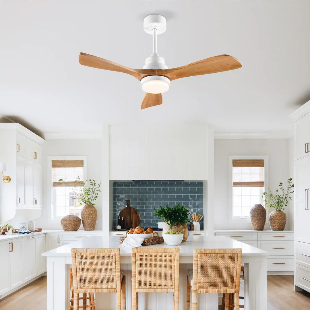 Sofucor 42"/48"/ 52"/60"Noiseless Walnut Wood Ceiling Fan with Remote Control, Integrated Light Optional