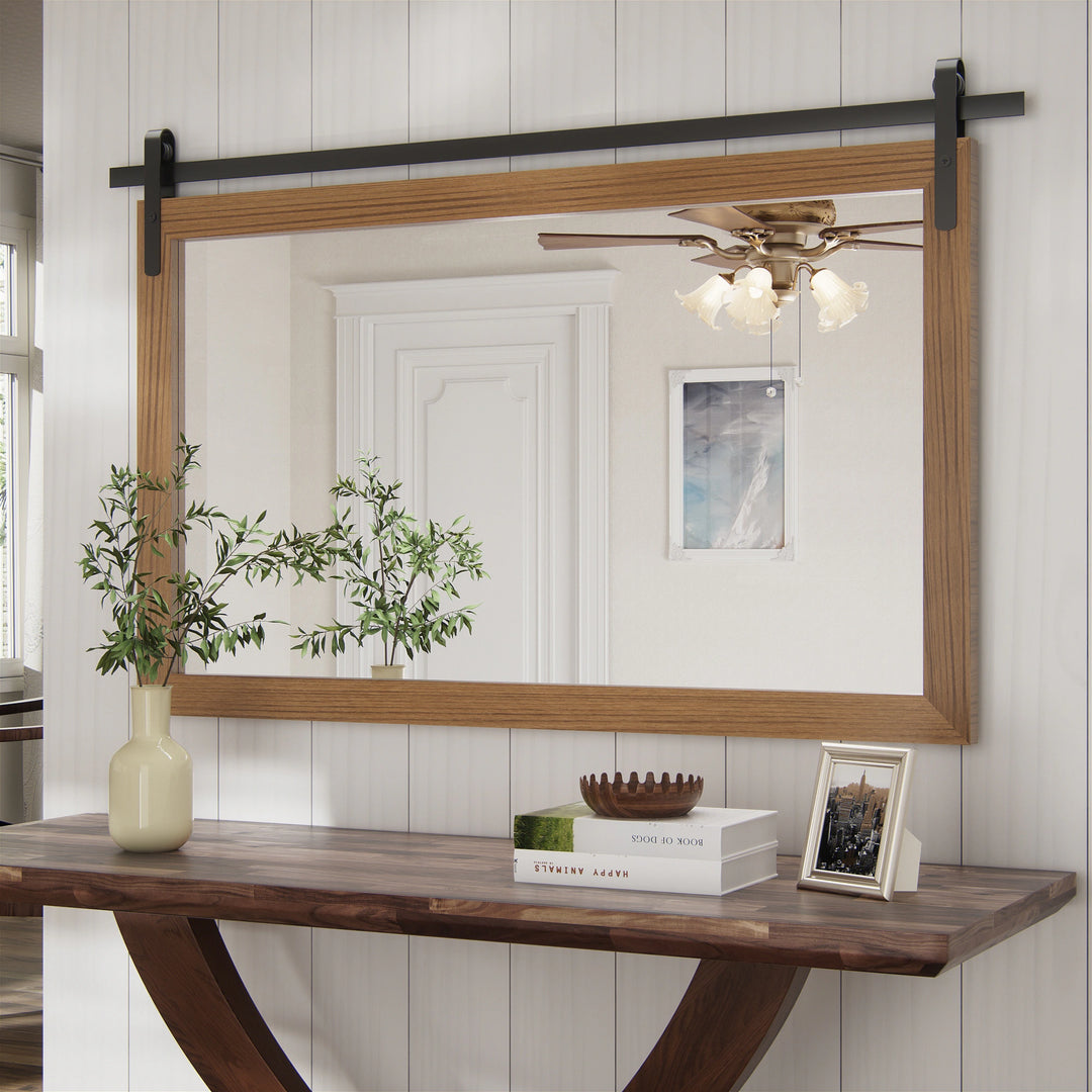 Farmhouse Barn Door Solid Wood Frame Bathroom Vanity Wall Mirror