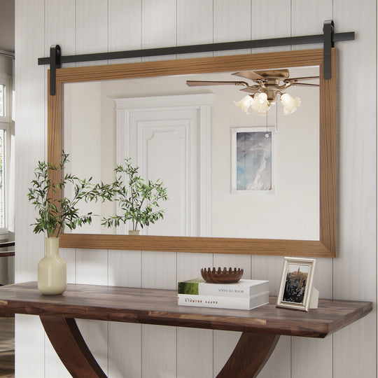 Farmhouse Barn Door Solid Wood Frame Bathroom Vanity Wall Mirror