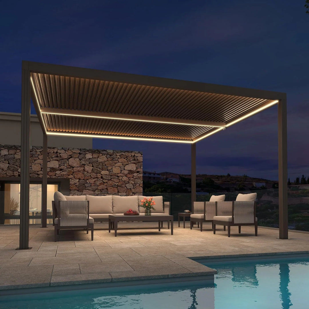 Bronze Louvered Pergola with Adjustable Roof for Deck Backyard Garden Hardtop Gazebo