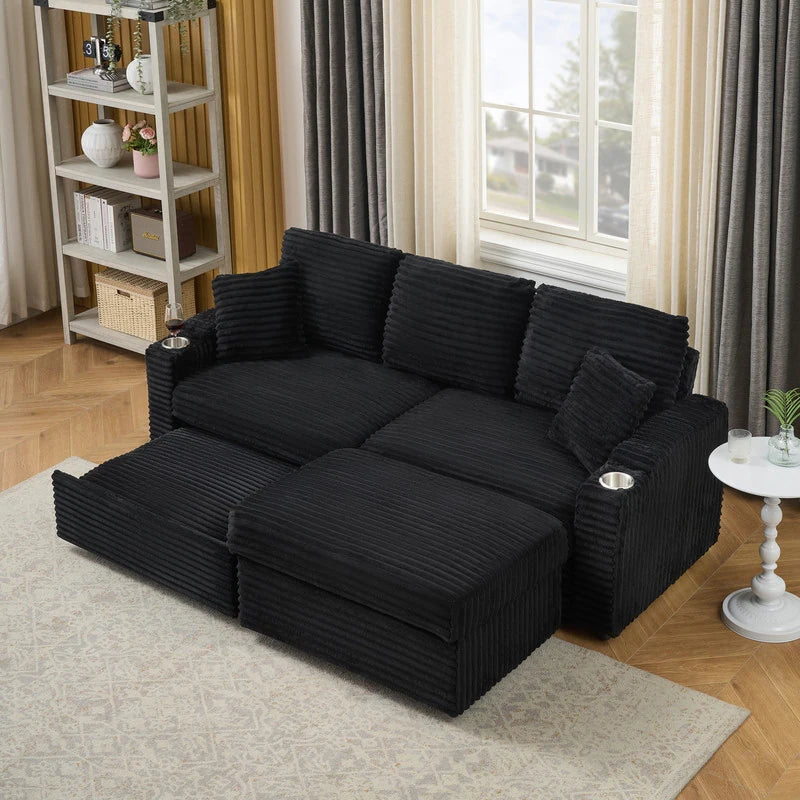 80" Cordylona Sofa, Cup Holder, Ottoman Storage
