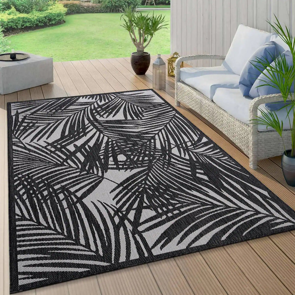 Contemporary Palm Leaf Textured Flat Weave Indoor/Outdoor Area Rug