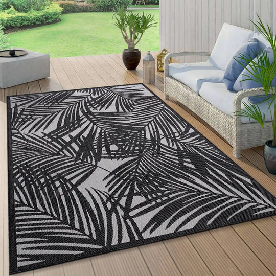 Contemporary Palm Leaf Textured Flat Weave Indoor/Outdoor Area Rug