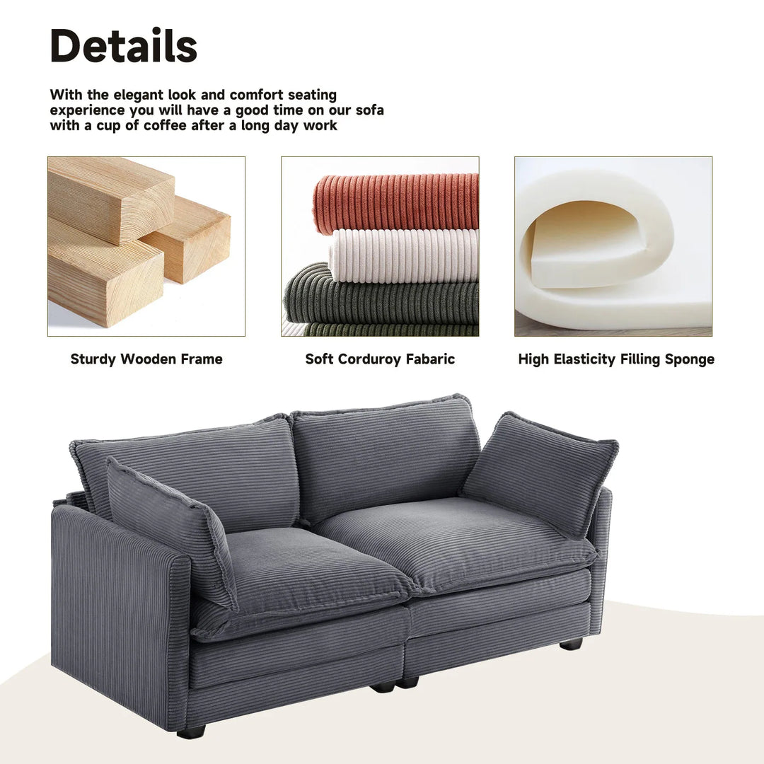 Corduroy Sectional Sofa with Removable Ottomans & Ultra-Soft Cushions for Living Room & Bedroom