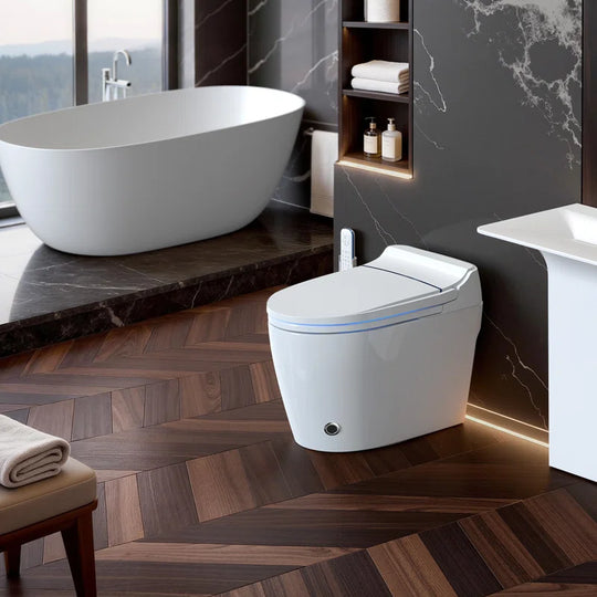 Smart Toilet with Tankless Bidet Wash, Auto Open Lid, 1.28 Gallons Auto Dual Flush, Heat Seat, Warm Wash/Dryer, Soft Closing, Remote Control