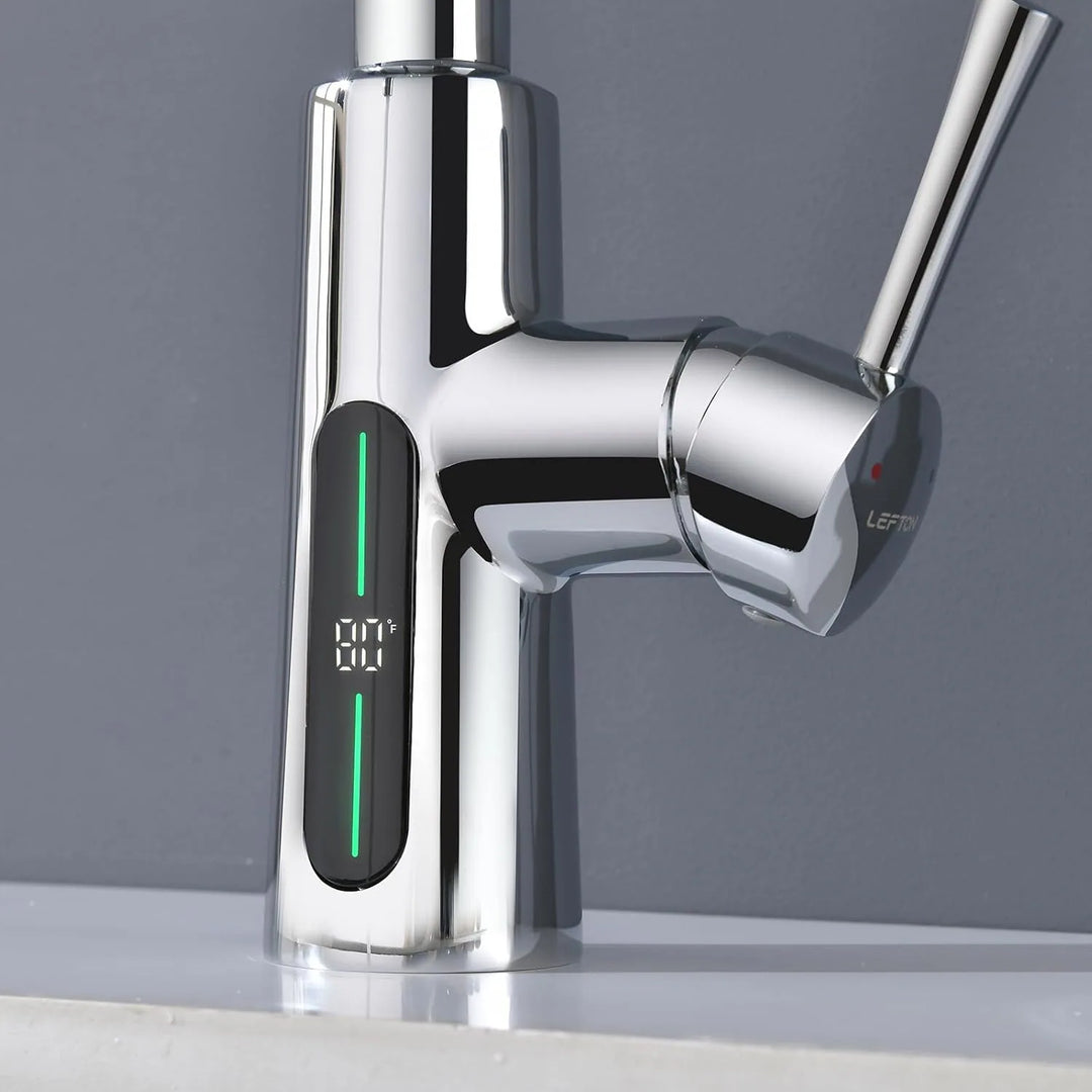 Pull-Down Kitchen Faucet with Temperature Display in Fahrenheit, 3 Water Outlet Modes, Faucet for Kitchen Sink, KF2501