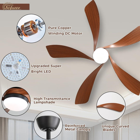 Sofucor 45/52 Inch Ceiling Fan with Remote & Lights Quiet DC Motor 5 Blade High CFM Modern Fan