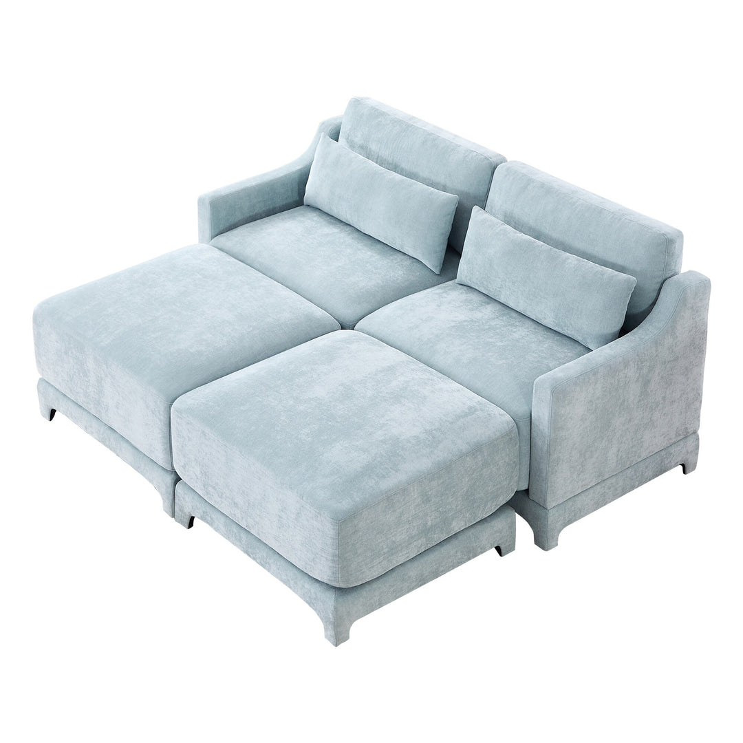 Modern Chenille 4-Seater Sofa with 2 Ottoman, Lumbar Cushions, Ergonomic Backrest, High-Resilience Spongeand Tufted Armrests