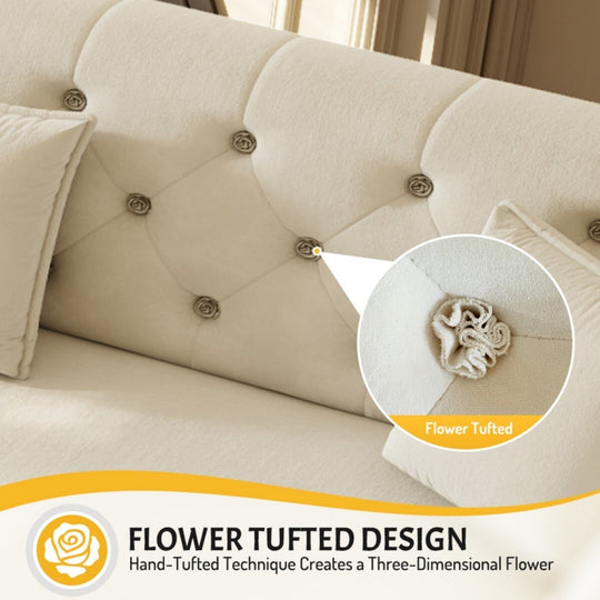 100" Velvet Convertible Sofa Bed with with Fabric Flower Tufted Design