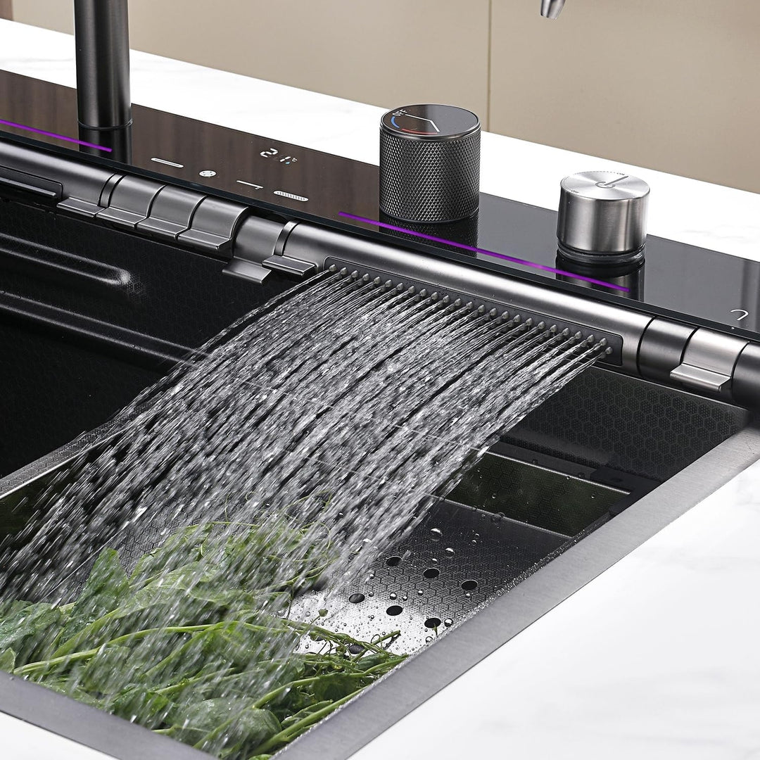 304 Stainless Steel Waterfall Kitchen Sink Set with Pull-Down Faucet KS2207 (Series)