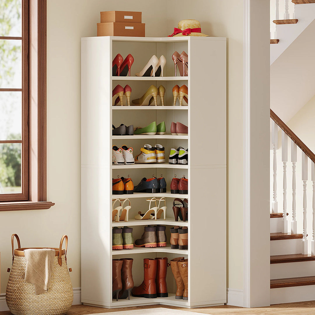 40 Pairs Tall Shoe Cabinet, 9 Tiers White Wooden Shoe Storage Rack for Closet, Entryway