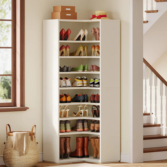 40 Pairs Tall Shoe Cabinet, 9 Tiers White Wooden Shoe Storage Rack for Closet, Entryway