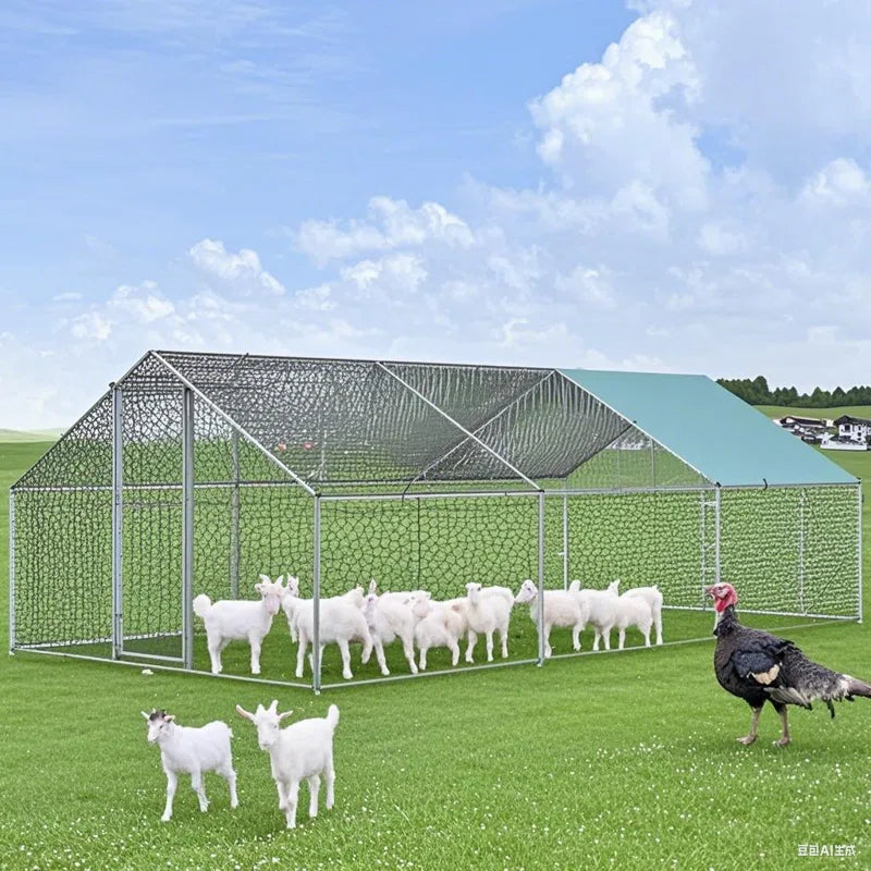 Dog Kennel Quail Cage Duck House Large Chicken Coop Metal Chicken Run Sheep Cage with Waterproof and Anti-Uv Cover Lockable Door Design