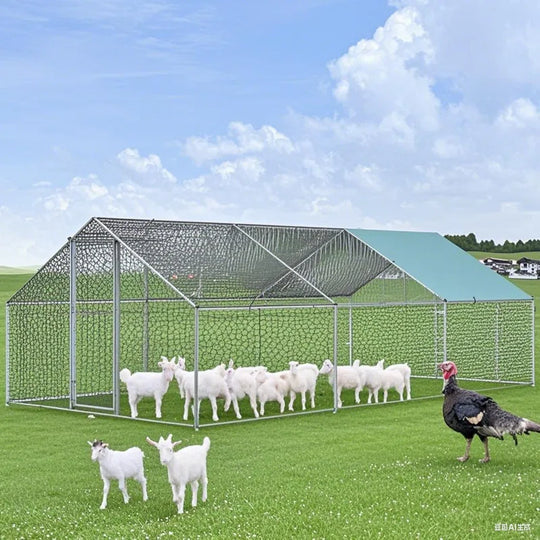 Dog Kennel Quail Cage Duck House Large Chicken Coop Metal Chicken Run Sheep Cage with Waterproof and Anti-Uv Cover Lockable Door Design