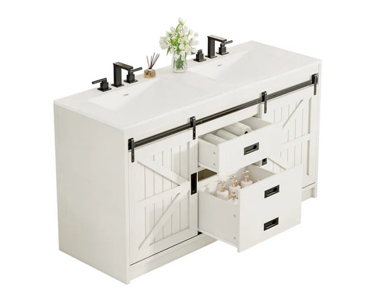 Chimira 60" Double Sink Bathroom Vanity with Sink Combo Set with 2 Drawers & Doors