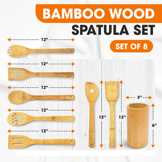 8-Piece Bamboo Wooden Cooking Utensils Set with Holder