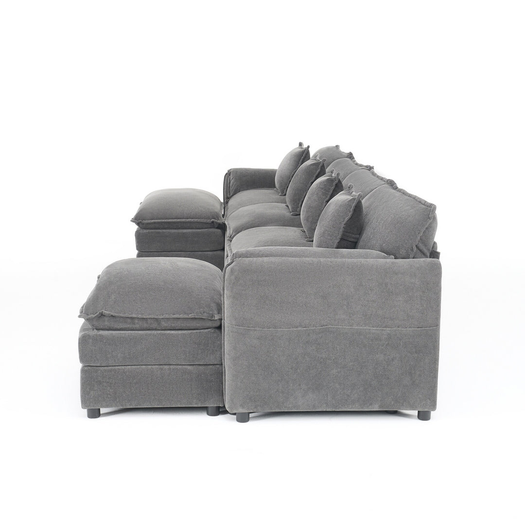 - 6-Piece Modular U-Shaped 143.31" Sectional Sofa with 2 Movable Ottomans