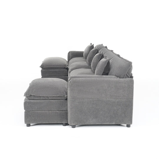 - 6-Piece Modular U-Shaped 143.31" Sectional Sofa with 2 Movable Ottomans