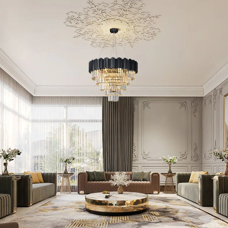 Large Crystal Chandelier - 35.4"Modern 6-Tier 17-Light Chrome Ceiling Light, Luxury K9 Crystal