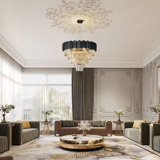Large Crystal Chandelier - 35.4"Modern 6-Tier 17-Light Chrome Ceiling Light, Luxury K9 Crystal