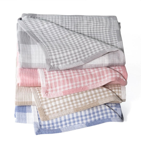 WHOLINENS Cotton Four Layers Muslin Gauze Picnic Throw Blanket Reversible
