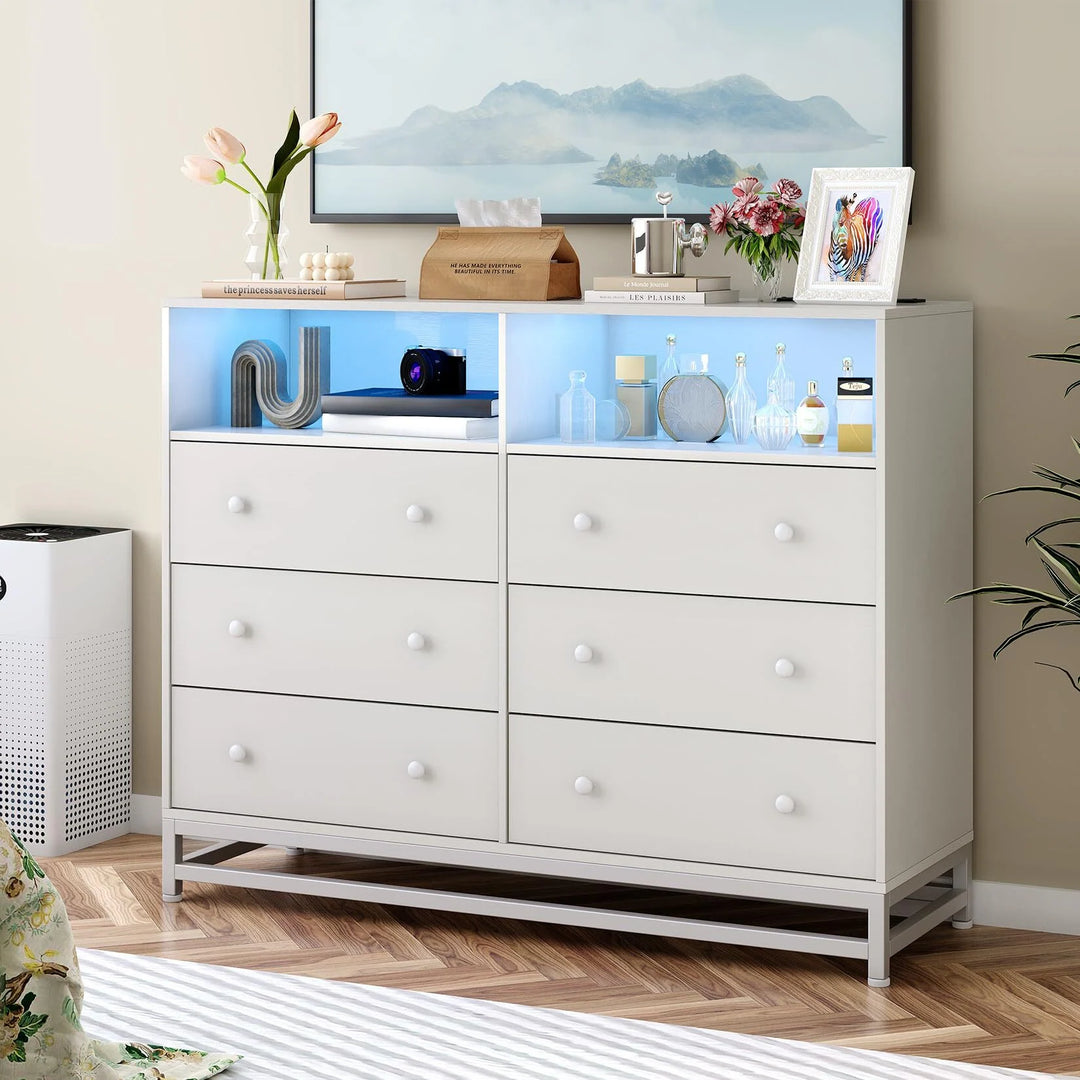 6 Drawer Dresser with Led Lights and Power Outlets
