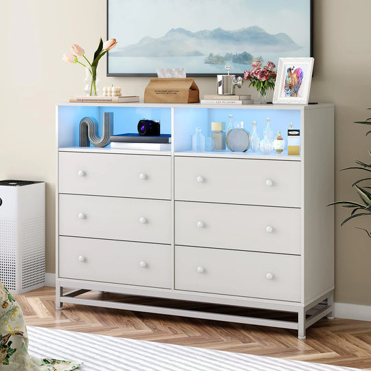 6 Drawer Dresser with Led Lights and Power Outlets
