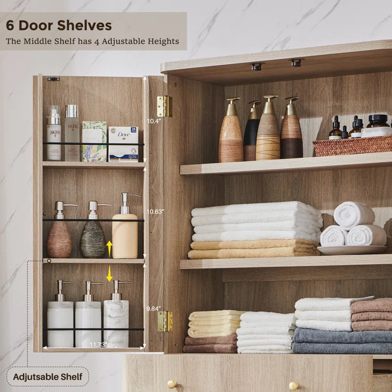 71" Tall Bathroom Storage Cabinet, Modern Curved Bathroom Cabinet with 4 Doors and 6 Adjustable Shelves, Cupboard for Kitchen, Dining Room, Living Room and Bathroom