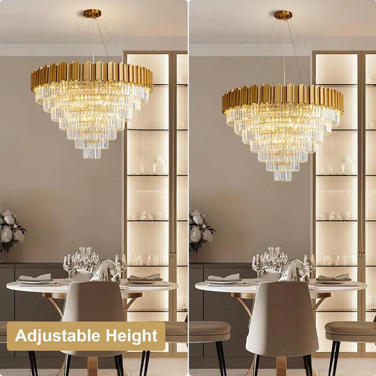 Large Crystal Chandelier - 35.4"Modern 6-Tier 17-Light Chrome Ceiling Light, Luxury K9 Crystal