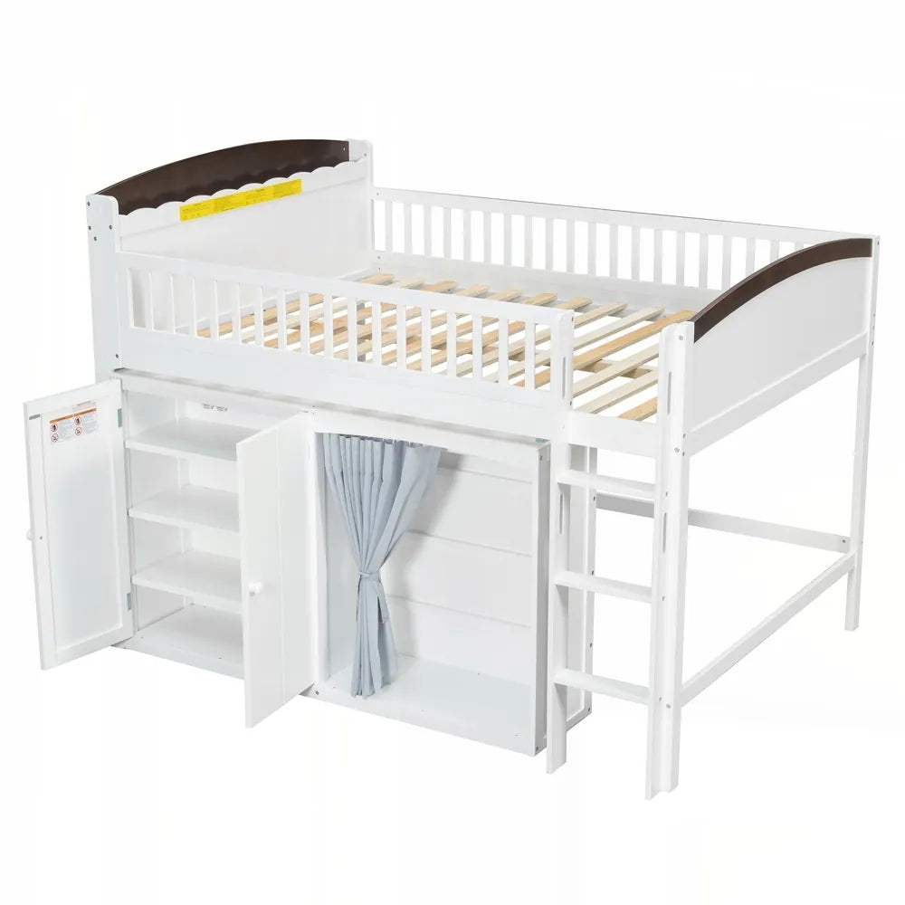 Loft Bed with Storage Cabinet and LED