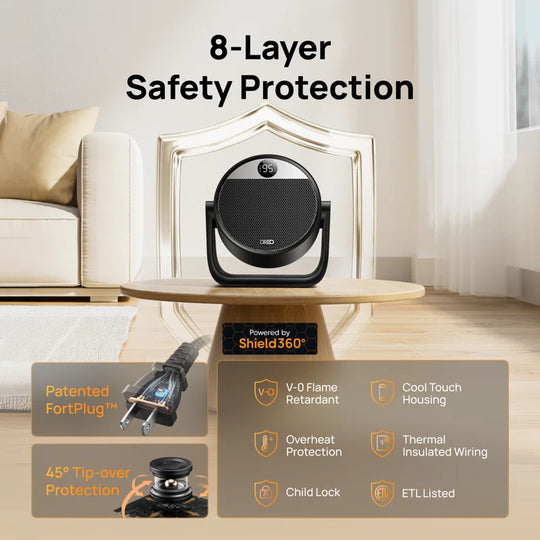Portable Space Heater, 60° Adjustable Tilt Heater, 1500W Desk Heater for inside with Thermostat, 8 Safety Protections, 12H Timer, 3 Modes, Remote, Electric Heater for Home.