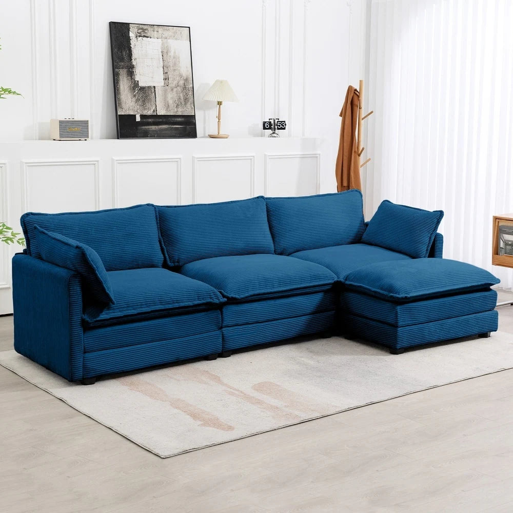 Corduroy Sectional Sofa with Removable Ottomans & Ultra-Soft Cushions for Living Room & Bedroom